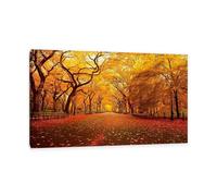 Hau3sh3a Fall Forest Canvas Wall Art Yellow leaves falling on the park street Picture Wall Decor Autumn Trees Painting Nature Landscape Pictures Gift Bedroom Office Home Decor95x60cm(37x24in) Framed