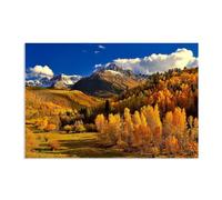 Hau3sh3a Fall Forest Canvas Wall Art Yellow Trees Valley Blue Sky Picture Wall Decor Autumn Trees Painting Nature Landscape Pictures Gift Bedroom Office Home Decor50x30cm(20x12in) Frameless