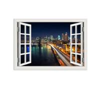Hau3sh3a frameless Cityscape Canvas Prints Wall Art Creative Window View Painting City Skyline Bridge Panoramic Pictures Print Poster for Living Room Bedroom Decor 90x60cm(35x24in)