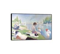 Hau3sh3a George Seurat Wall Art Bathers At Asnieres Poster Post Impressionism Painting Fine Art Oil Reproductions for Living Room Bedroom Office 90x60cm(36x24in) Black Framed