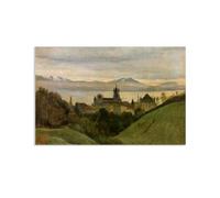 Hau3sh3a Jean Baptiste Camille Corot Wall Art Between Lake Geneva and the Alps Canvas Picture Serene Landscape Reproduction Wall Decor for Living Room Bedroom Office Home Decor60x40cm(24x16in) poster