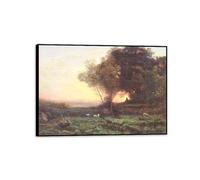 Hau3sh3a Jean Baptiste Camille Corot Wall Art Shepherd under the Trees Classic Landscape Canvas Print Famous Artwork Wall Decor for Living Room Bedroom Office Home Decor 70x50cm(28x20in) Black Frame