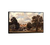 Hau3sh3a Jean Baptiste Camille Corot Wall Art Village Beyond the Trees Classic Landscape Canvas Print Famous Artwork Wall Decor for Living Room Bedroom Office Home Decor 50x80cm(20x31in) Black frame