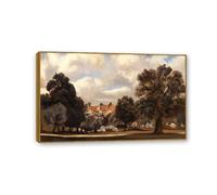 Hau3sh3a Jean Baptiste Camille Corot Wall Art Village Beyond the Trees Vintage Nature Scenery Painting Reproduction Wall Decor for Living Room Bedroom Office Home Decor50x80cm(20x31in) Teak Frame