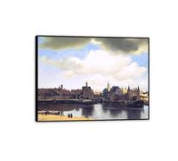 Hau3sh3a Johannes Vermeer Paintings View of Delft Poster Landscape Painting Canvas Prints Baroque Art Decor for Living Room Bedroom Office 65x50cm(26x19in) Black Framed