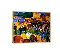 Hau3sh3a Max Pechstein Canvas Art Reproduction The Horse Market in Moritzburg Modern Expressionist Painting Fine Art Poster for Living Room Bedroom or Study Wall Decor35x30cm(14x12in) Gold Frame