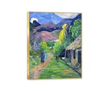 Hau3sh3a Paul Gauguin Canvas Wall Art Road In Tahiti Poster Landscape Pictures Oil Painting Reproduction Modern Wall Decor for Bedroom Living Room 40x30cm(16x12in) Framed