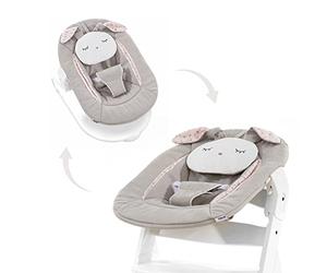 hauck Alpha Bouncer 2in1, Powder Bunny Beige Bloom - Baby Seat for Alph Wooden Highchair with Bouncing Frame, 3-Point Hip Harness & Cushion, from Birth up to 9 kg