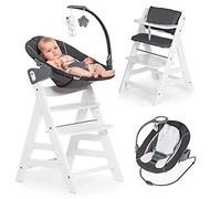 hauck Alph Newborn Set Deluxe - Wooden Highchair & Bouncer - White | From Birth, Adjustable Seat & Footrest, Soft Seat Cushion, Grows with Your Child, Stable & Durable, FSC-Certified Beech Wood