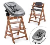 hauck Alph Newborn Set Highchair Bouncer - Adjustable Wooden Highchair from Birth incl. Newborn Attachment and Seat Cushion - Walnut