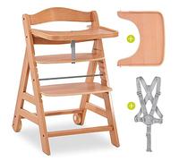 Hauck Alpha Plus Move High Chair with Wheels, Strap and Dining Board Grows with Your Child, Maximum Load 90 kg - Natural Wood