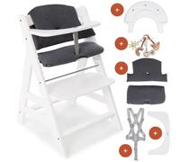 hauck Alph Wooden Highchair incl. Play Tray Base, Catching Toy Ring & Seat Cushion - Adjustable Growing Baby Highchair from 6 Months - White
