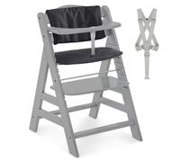 Hauck Alph Wooden Highchair with Tray & Harness - Adjustable Baby High Chair - Grey