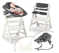 hauck Beta+ Highchair Newborn Set Premium Dark Grey - Highchair from Birth with Newborn Bouncer Attachment, Seat Cushion and Eating Tray - White