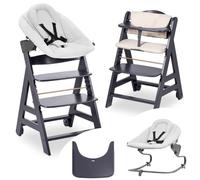 hauck Bet Highchair Newborn Set Premium Light Grey - Highchair from Birth with Newborn Bouncer Attachment, Seat Cushion and Eating Tray - Dark Grey