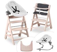 hauck Bet Highchair Newborn Set Premium Light Grey - Highchair from Birth with Newborn Bouncer Attachment, Seat Cushion and Eating Tray - Whitewashed