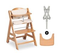 hauck Beta+, Natural - Wooden High Chair Set from 6 Months to 90 kg - with Wheels, Seat Cushion, Wooden Tray & Bumper Bar, 5 Point Harness & Crotch Strap - Made from FSC Certified Beechwood