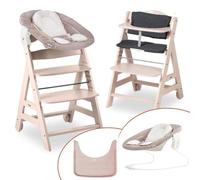 Hauck Beta Plus Highchair Newborn Set - Baby High Chair from Birth with 2-in-1 Newborn Bouncer Attachment, Seat Cushion & Feeding Tray - Whitewashed