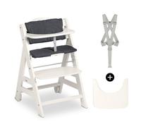 hauck Beta+, White - Wooden High Chair Set from 6 Months to 90 kg - with Wheels, Seat Cushion, Wooden Tray & Bumper Bar, 5 Point Harness & Crotch Strap - Made from FSC Certified Beechwood