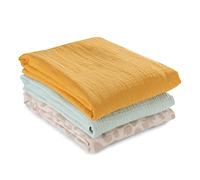 hauck Cuddle N Clean, Honey / Mint / Leo Natural - Pack of 3 Large Muslin Cloths for Baby 80 x 80 cm, 100% Cotton Baby Blanket for Breastfeeding Swaddling Changing, Machine Washable