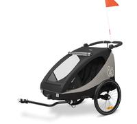 hauck Dryk Duo Plus, Black - 2in1 Kids Bike Trailer & Pushchair with Suspension 2 Seats Folding Bicycle Trailer with XL Storage, Tow Bar, Hitch, Pennant, Stroller Wheel & LED Rear Light