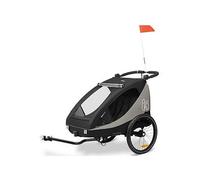 hauck Dryk Duo Plus, Black - 2in1 Kids Bike Trailer & Pushchair with Suspension 2 Seats Folding Bicycle Trailer with XL Storage, Tow Bar, Hitch, Pennant, Stroller Wheel & LED Rear Light