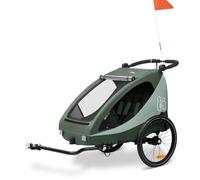 hauck Dryk Duo Plus, Dark Green - 2in1 Kids Bike Trailer & Pushchair with Suspension 2 Seats Folding Bicycle Trailer with XL Storage, Tow Bar, Hitch, Pennant, Stroller Wheel & LED Rear Light