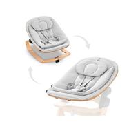 hauck Alpha+ 2 in 1 Bouncer Eco Light, Grey - FSC Sustainable Certified Beechwood, from Birth, Doubles as Floor Standing Rocker, Newborn Set, Compatible with Alpha Highchair, Click On