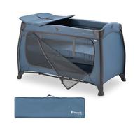 hauck Play N Relax Center, Dark Blue - Travel Cot Set with Changing Mat, Newborn Height, XL Hatch, Wheels, Side Pocket & Travel Bag, Fast & Compact Folding, from Birth up to 15 kg, 120cm x 60cm