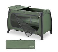 hauck Play N Relax Center, Dark Green - Travel Cot Set with Changing Mat, Newborn Height, XL Hatch, Wheels, Side Pocket & Travel Bag, Fast & Compact