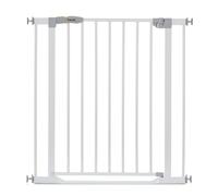 Hauck Safety Gate for Doors and Stairs Clear Step / Pressure Fit / 75 - 80 cm Large / Thin Step Over Bar / Extendable with Separate Extensions / Metal / White