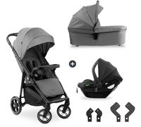 hauck Shop N Care Trio Set, Grey - Lightweight Pushchair (only 8.5 kg) with Snack Tray, Cup Holder & Raincover, Fully Reclining up to 22 kg, with Pram Unit & i-Size Car Seat from Birth