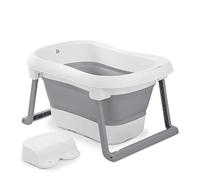 Hauck Wash N Fold L Baby Bath with Stool, Foldable for Newborns up to 18 kg, Drain Plug with Colour Changing at High Temperature, Soft Materials, Easy Assembly, 80 x 56 x 44 cm (White Stone)