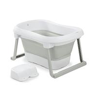 Hauck Wash N Fold L Baby Bath with Stool, Foldable for Newborns up to 18 kg, Drain Plug with Colour Changing at High Temperature, Soft Materials, Easy Assembly, 80 x 56 x 44 cm (White Sage)