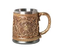 HAUCOZE Beer Stein Mug - Double-Wall Insulated Stainless Steel Coffee Drinking Cup with Handle,450ml,German Eagle Design for Oktoberfest Gifts and Collectibles
