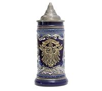 HAUCOZE Beer Stein Mug German Eagle Medallion Drinking Viking Tankard with Petwer Lid for Birthday Gifts Men Father Husband 0.6 Liter
