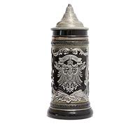 HAUCOZE Beer Stein Mug German Eagle Medallion Drinking Viking Tankard with Pewter Lid Birthday Gifts for Men Father Husband 0.6 Liter