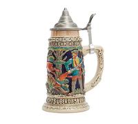 HAUCOZE Beer Stein Mug German Hunting Drinking Viking Tankard with Pewter Lid Birthday Gifts for Men Father Husband 0.6 Liter