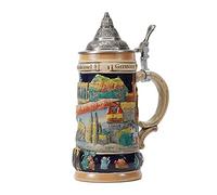 HAUCOZE Beer Stein Mug German Landmarks Drinking Viking Tankard with Petwer Lid for Birthday Gifts Men Father Husband 0.6 Liter