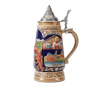HAUCOZE Beer Stein Mug German Munich Bavarian Drinking Viking Tankard with Pewter Lid Birthday Gifts for Men Father Husband 1.0 Liter