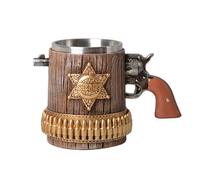 HAUCOZE Beer Stein Mug Insulated Stainless Steel Coffee Drinking Cup Sheriff German Oktoberfest Gifts Collectibles15oz