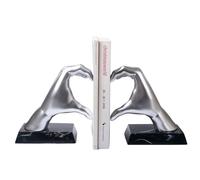 HAUCOZE Decorative Book Ends Heart Hand Statue Sculpture Modern Home Decor Table Centerpiece Gift for Office Bookshelf Silver 31cm