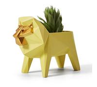 HAUCOZE Lion Planter Succulent Pot Animal Statue Modern Decor 16cm | Polyresin Storage for Small Things, Flower Pot for Cactu Plant, Interior Sculpture Gift for Friends Lovers