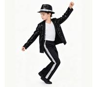 Hauetro Kids Performance Outfit Sequin Costume for Boys Girls Jacket Pants Gloves Sunglasses Hat Sets Stage Party Halloween Cosplay Dance Wear Show 80s Disco Outfit Star Costume