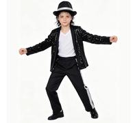 Hauetro Kids Performance Outfit Sequin Shiny Costume for Boys Girls Jacket Pants Gloves Sunglasses Hat Sets Stage Party Halloween Cosplay Dance Wear Show 80s Disco Outfits Star Costume