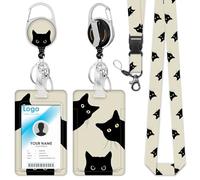 Haukea Funny Black Cat Id Badge Holder Retractable Clip Cool Breakaway Lanyard Badge Holders with Badge Reel Cute Name Tag Clips Teacher Nurse Office Gifts, Three Cats