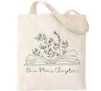 Haukea Women's Canvas Tote Bag, One More Chapter, M, Reusable Graphic Cotton Bag with Inner Pockets