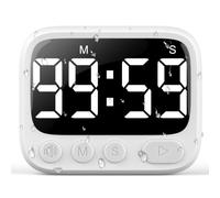 HAUKINIX Shower Timer Waterproof Bathroom Toilet Timer Digital Kitchen for Wall Mount, Study w/Foldable Stand, Countdown Stopwatch w/Suction Cup for Swim, Rechargeable, White