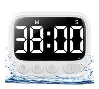 HAUKINIX Shower Timer Waterproof Bathroom Toilet Timer Digital Kitchen for Wall Mount, Study w/Foldable Stand, Countdown Stopwatch w/Suction Cup for Swim, Rechargeable, White