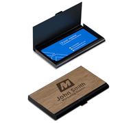 Hauleruee Personalised Business Card Holder,Custom Wood Business Card Cases with Your Logo/Text/Design/QR Code,Stainless Steel ID Cases,Name Cards Holders for Men/Women,for Travel/Work (Black)